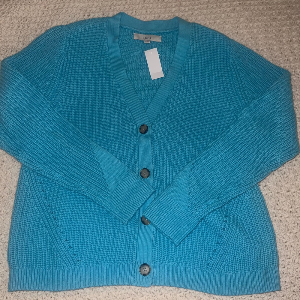 NWT Ladies LOFT Vibrant Blue Knit Cardigan, Size XL